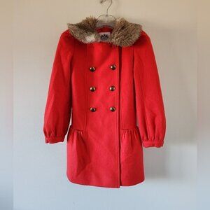 JUICY COUTURE | Wool coat fur collar red sz 8 10